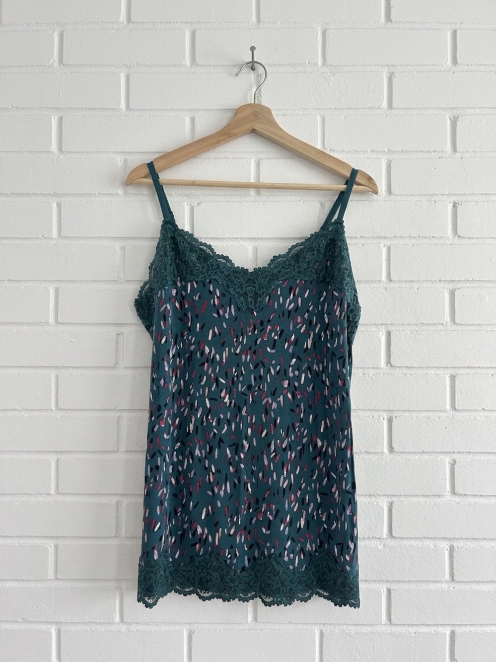 Lane Bryant NWT Teal Green Abstract Print Lace Trim Camisole Tank Top Size 14/16